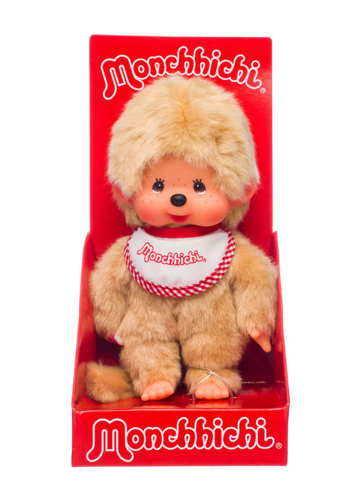 Sekiguchi Monchhichi - Classic Beige Boy with Red White Bib 8"