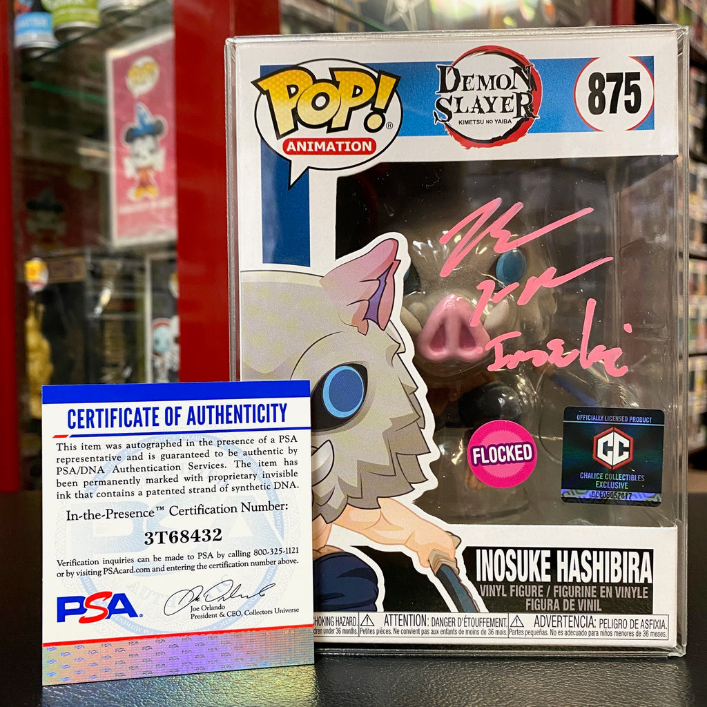 POP! Demon Slayer - Inosuke Hashibira Flocked Chalice Exclusive - SIGNED by Bryce Papenbrook (PSA Certified)