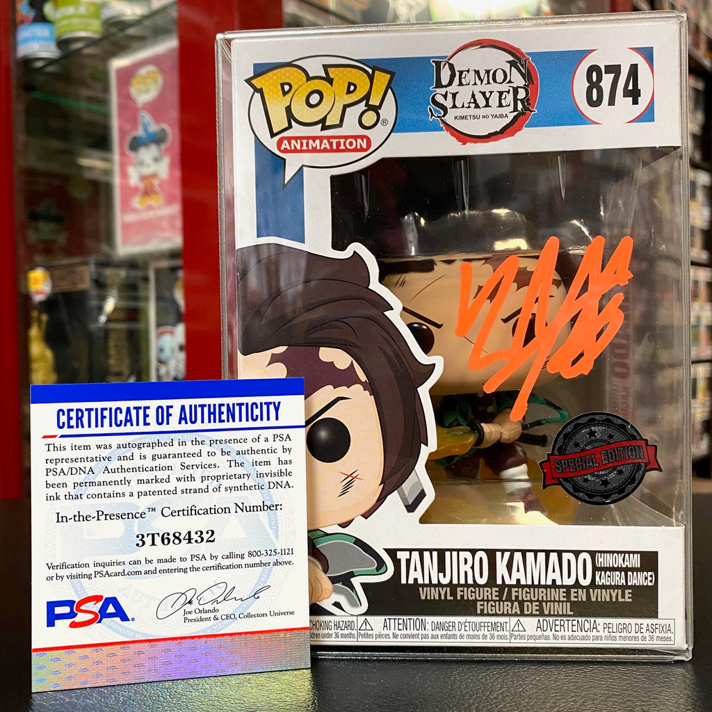 POP! Demon Slayer - Tanjiro Kamado Flame Blade Non-Chase Special Edition Exclusive - SIGNED by Zach Aguilar (PSA Certified)