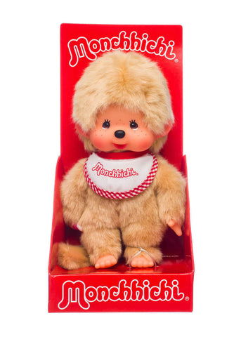 Sekiguchi Monchhichi - Classic Beige Boy with Red White Bib 8"