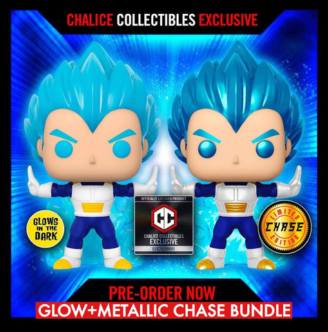 Dragon Ball Super - Set of (Powering Up) Super Saiyan Vegeta Glow+ Metallic Chase Bundle