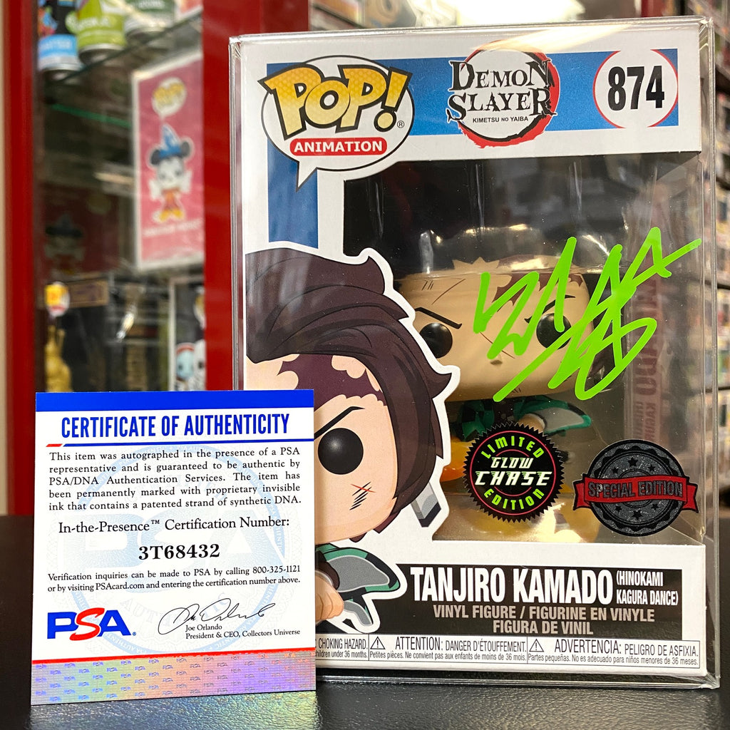 POP! Demon Slayer - Tanjiro Kamado Flame Blade Glow Chase Special Edition Exclusive - SIGNED by Zach Aguilar (PSA Certified)