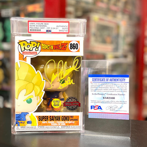 Funko Pop! DBZ: SS Goku (First Appearance) #860 - SIGNED by Sean Schemmel (PSA Certified)